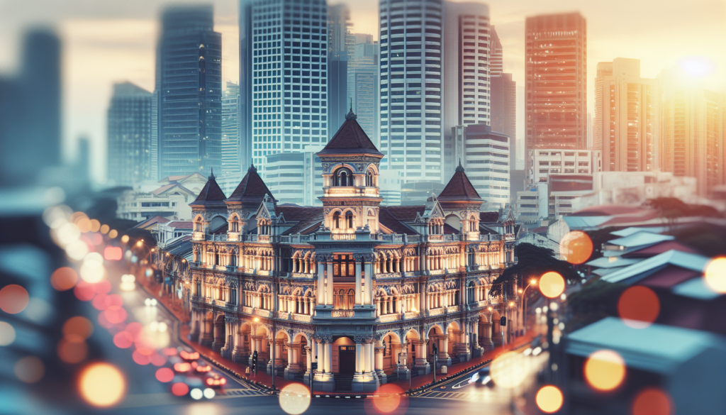 Fotografía de un Edificio Patrimonial integrado en el entorno de una Ciudad Inteligente, simbolizado con un esquema, representando la fusión de la tradición arquitectónica con la innovación tecnológica. Imagen de un Edificio Patrimonial fusionado con el concepto de Ciudad Inteligente, simbolizado con un esquema arquitectónico innovador.